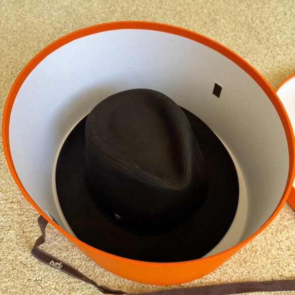 Hermès Fedora Clou de Selle – Black Cotton-Viscose, Original Box  & Ribbon - Picture 3 of 10